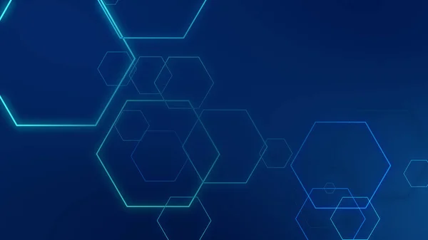 Hexagon Geometric Blue Neon Lights Technology Tech Dark Background Abstract — Stock Photo, Image