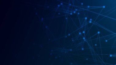 Teknoloji geçmişine sahip soyut mavi çokgen teknoloji ağı. Soyut noktalar ve satır dokusu arka planı. 3d oluşturma.