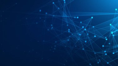 Teknoloji geçmişine sahip soyut mavi çokgen teknoloji ağı. Soyut noktalar ve satır dokusu arka planı. 3d oluşturma.