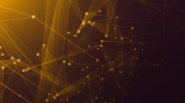 Teknoloji geçmişine sahip soyut turuncu çokgen teknoloji ağı. Soyut noktalar ve satır dokusu arka planı. 3d oluşturma.