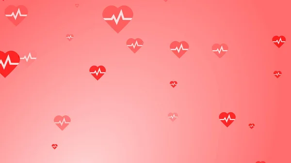 Medical Heart Beat Pulse Flat White Red Hearts Pattern Background — Stock Photo, Image