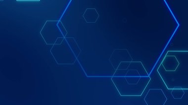 Altıgen geometrik mavi ışık teknolojisi yüksek teknoloji koyu arka plan. Soyut grafik dijital gelecek bilim konsept tasarımı.