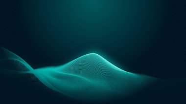 Nokta yeşil dalga ışık ekran gradyan doku arka planı. Soyut teknoloji büyük veri dijital arkaplanı. 3d oluşturma.