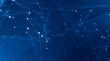 Teknoloji geçmişine sahip soyut mavi çokgen teknoloji ağı. Soyut noktalar ve satır dokusu arka planı. 3d oluşturma.