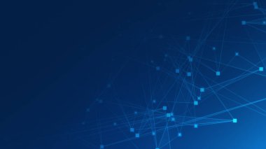 Teknoloji geçmişine sahip soyut mavi çokgen teknoloji ağı. Soyut noktalar ve satır dokusu arka planı. 3d oluşturma.