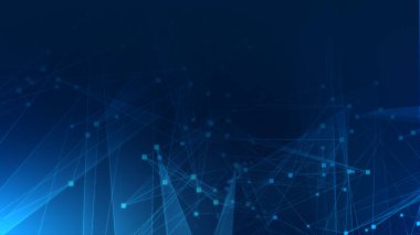 Teknoloji geçmişine sahip soyut mavi çokgen teknoloji ağı. Soyut noktalar ve satır dokusu arka planı. 3d oluşturma.