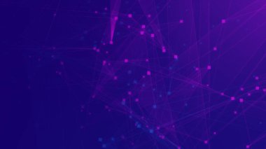 Soyut mor menekşe ve mavi çokgen teknoloji ağına bağlı. Soyut noktalar ve satır dokusu arka planı. 3d oluşturma.