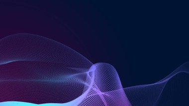 Nokta mavi mor dalga çizgisi, ışık eğimli koyu arkaplan. Soyut teknoloji büyük veri dijital arkaplanı. 3d oluşturma.