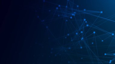 Teknoloji geçmişine sahip soyut mavi çokgen teknoloji ağı. Soyut noktalar ve satır dokusu arka planı. 3d oluşturma.