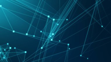 Teknoloji geçmişine sahip soyut mavi çokgen teknoloji ağı. Soyut noktalar ve satır dokusu arka planı. 3d oluşturma.