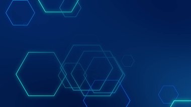 Altıgen geometrik mavi ışık teknolojisi yüksek teknoloji koyu arka plan. Soyut grafik dijital gelecek bilim konsept tasarımı.