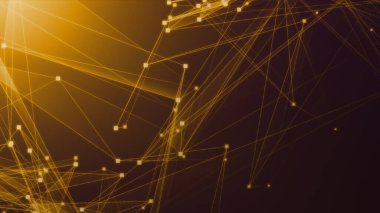 Teknoloji geçmişine sahip soyut turuncu çokgen teknoloji ağı. Soyut noktalar ve satır dokusu arka planı. 3d oluşturma.
