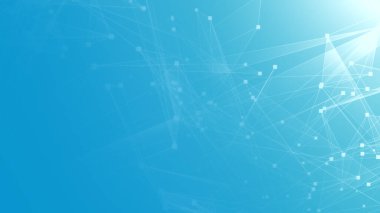 Teknoloji geçmişine sahip soyut mavi beyaz çokgen teknoloji ağı. Soyut noktalar ve satır dokusu arka planı. 3d oluşturma.