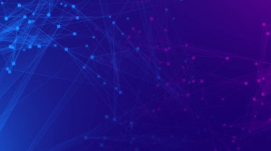 Soyut mor menekşe ve mavi çokgen teknoloji ağına bağlı. Soyut noktalar ve satır dokusu arka planı. 3d oluşturma.