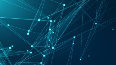 Teknoloji geçmişine sahip soyut mavi çokgen teknoloji ağı. Soyut noktalar ve satır dokusu arka planı. 3d oluşturma.