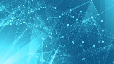 Teknoloji geçmişine sahip soyut mavi çokgen teknoloji ağı. Soyut noktalar ve satır dokusu arka planı. 3d oluşturma.