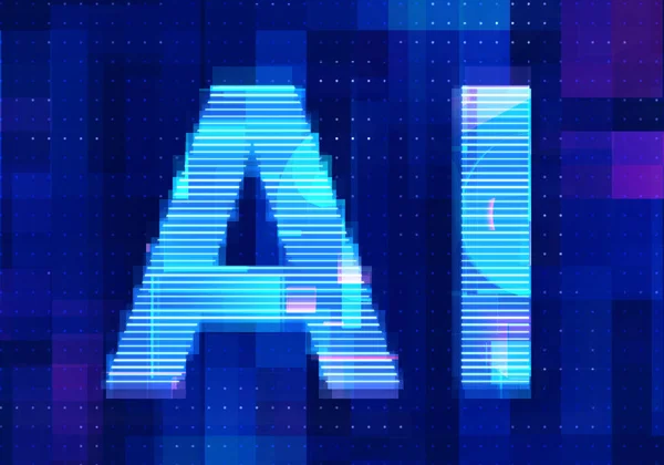 Artificial intelligence icon AI technology blue background. Abstract digital machine learning with digital future design concept.