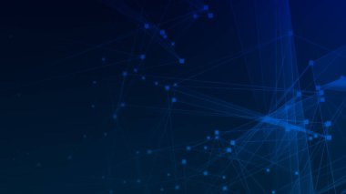 Teknoloji geçmişine sahip soyut mavi çokgen teknoloji ağı. Soyut noktalar ve satır dokusu arka planı. 3d oluşturma.