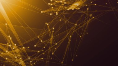 Teknoloji geçmişine sahip soyut turuncu çokgen teknoloji ağı. Soyut noktalar ve satır dokusu arka planı. 3d oluşturma.