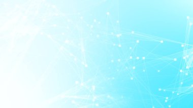 Teknoloji geçmişine sahip soyut mavi beyaz çokgen teknoloji ağı. Soyut noktalar ve satır dokusu arka planı. 3d oluşturma.