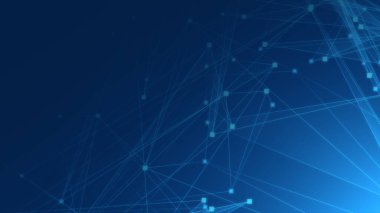 Teknoloji geçmişine sahip soyut mavi çokgen teknoloji ağı. Soyut noktalar ve satır dokusu arka planı. 3d oluşturma.