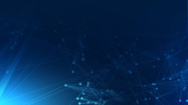 Teknoloji geçmişine sahip soyut mavi çokgen teknoloji ağı. Soyut noktalar ve satır dokusu arka planı. 3d oluşturma.
