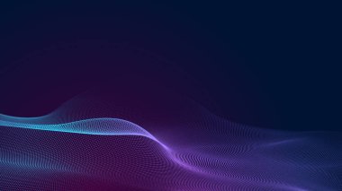 Nokta mavi mor dalga çizgisi, ışık eğimli koyu arkaplan. Soyut teknoloji büyük veri dijital arkaplanı. 3d oluşturma.