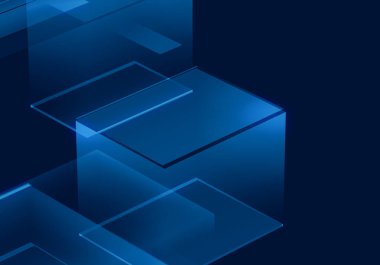 Siber mavi izometrik neon şehir sanal gerçeklik arka planı. Soyut teknoloji yeniliği gelecekteki dijital arka plan. 3d oluşturma.