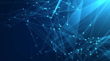 Teknoloji geçmişine sahip soyut mavi çokgen teknoloji ağı. Soyut noktalar ve satır dokusu arka planı. 3d oluşturma.