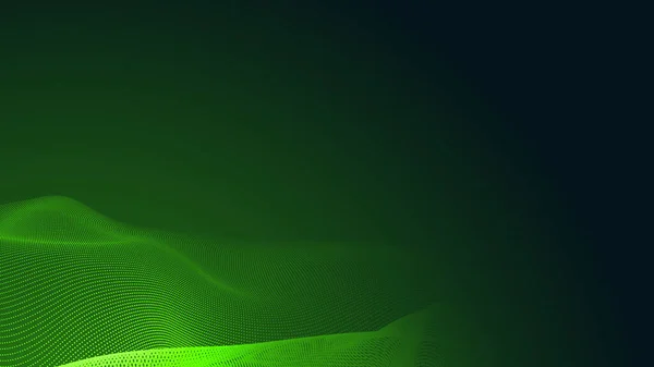 Dot green wave light screen gradient texture dark background. Abstract  technology big data digital background. 3d rendering.