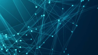 Teknoloji geçmişine sahip soyut mavi çokgen teknoloji ağı. Soyut noktalar ve satır dokusu arka planı. 3d oluşturma.