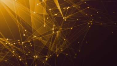 Teknoloji geçmişine sahip soyut turuncu çokgen teknoloji ağı. Soyut noktalar ve satır dokusu arka planı. 3d oluşturma.