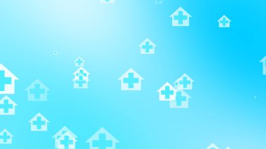 Tıbbi sağlık mavi haç ev desenli. Virüs enfeksiyonunu önleyen ve sağlık hizmetleri ev sahipliği kavramını koruyan soyut pankartlar.