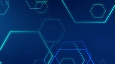 Altıgen geometrik mavi ışık teknolojisi yüksek teknoloji koyu arka plan. Soyut grafik dijital gelecek bilim konsept tasarımı.