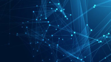 Teknoloji geçmişine sahip soyut mavi çokgen teknoloji ağı. Soyut noktalar ve satır dokusu arka planı. 3d oluşturma.