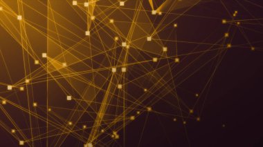 Teknoloji geçmişine sahip soyut turuncu çokgen teknoloji ağı. Soyut noktalar ve satır dokusu arka planı. 3d oluşturma.