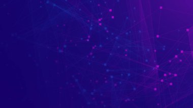 Soyut mor menekşe ve mavi çokgen teknoloji ağına bağlı. Soyut noktalar ve satır dokusu arka planı. 3d oluşturma.