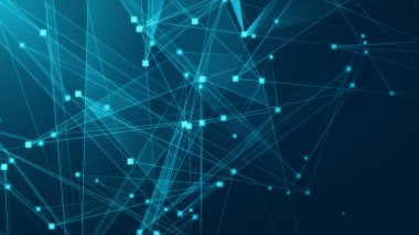 Teknoloji geçmişine sahip soyut mavi çokgen teknoloji ağı. Soyut noktalar ve satır dokusu arka planı. 3d oluşturma.