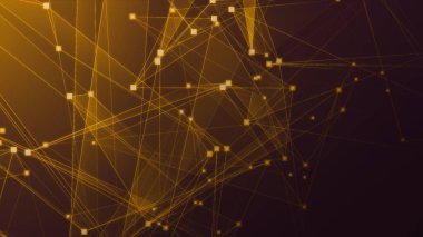 Teknoloji geçmişine sahip soyut turuncu çokgen teknoloji ağı. Soyut noktalar ve satır dokusu arka planı. 3d oluşturma.