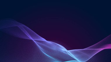 Nokta mavi mor dalga çizgisi, ışık eğimli koyu arkaplan. Soyut teknoloji büyük veri dijital arkaplanı. 3d oluşturma.
