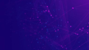 Soyut mor menekşe ve mavi çokgen teknoloji ağına bağlı. Soyut noktalar ve satır dokusu arka planı. 3d oluşturma.