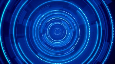 Mavi neon ışık teknolojisi. Yüksek teknoloji karanlık arka plan. Soyut grafik dijital gelecek konsept tasarımı.