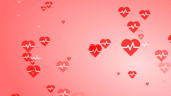 Medical heart beat pulse flat white on red hearts pattern background. Abstract healthcare for World Blood Donor Day.