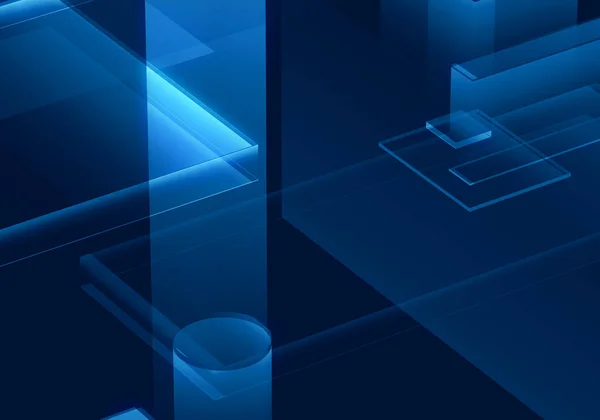 Cyber blue isometric neon city virtual reality background. Abstract technology innovation future digital background. 3d rendering.