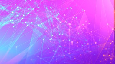 Soyut pembe çokgen teknolojisi ağı, teknoloji geçmişine sahip. Soyut noktalar ve satır dokusu arka planı. 3d oluşturma.