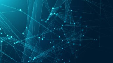 Teknoloji geçmişine sahip soyut mavi çokgen teknoloji ağı. Soyut noktalar ve satır dokusu arka planı. 3d oluşturma.