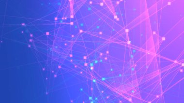 Teknoloji geçmişine sahip soyut mor çokgen teknoloji ağı. Soyut noktalar ve satır dokusu arka planı. 3d oluşturma.