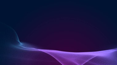 Nokta mavi mor dalga çizgisi, ışık eğimli koyu arkaplan. Soyut teknoloji büyük veri dijital arkaplanı. 3d oluşturma.