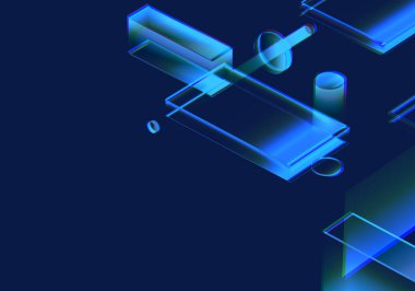 Siber mavi izometrik neon şehir sanal gerçeklik arka planı. Soyut teknoloji yeniliği gelecekteki dijital arka plan. 3d oluşturma.