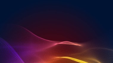 Nokta kırmızı mor dalga çizgisi açık renk gradyan koyu arkaplan. Soyut teknoloji büyük veri dijital arkaplanı. 3d oluşturma.
